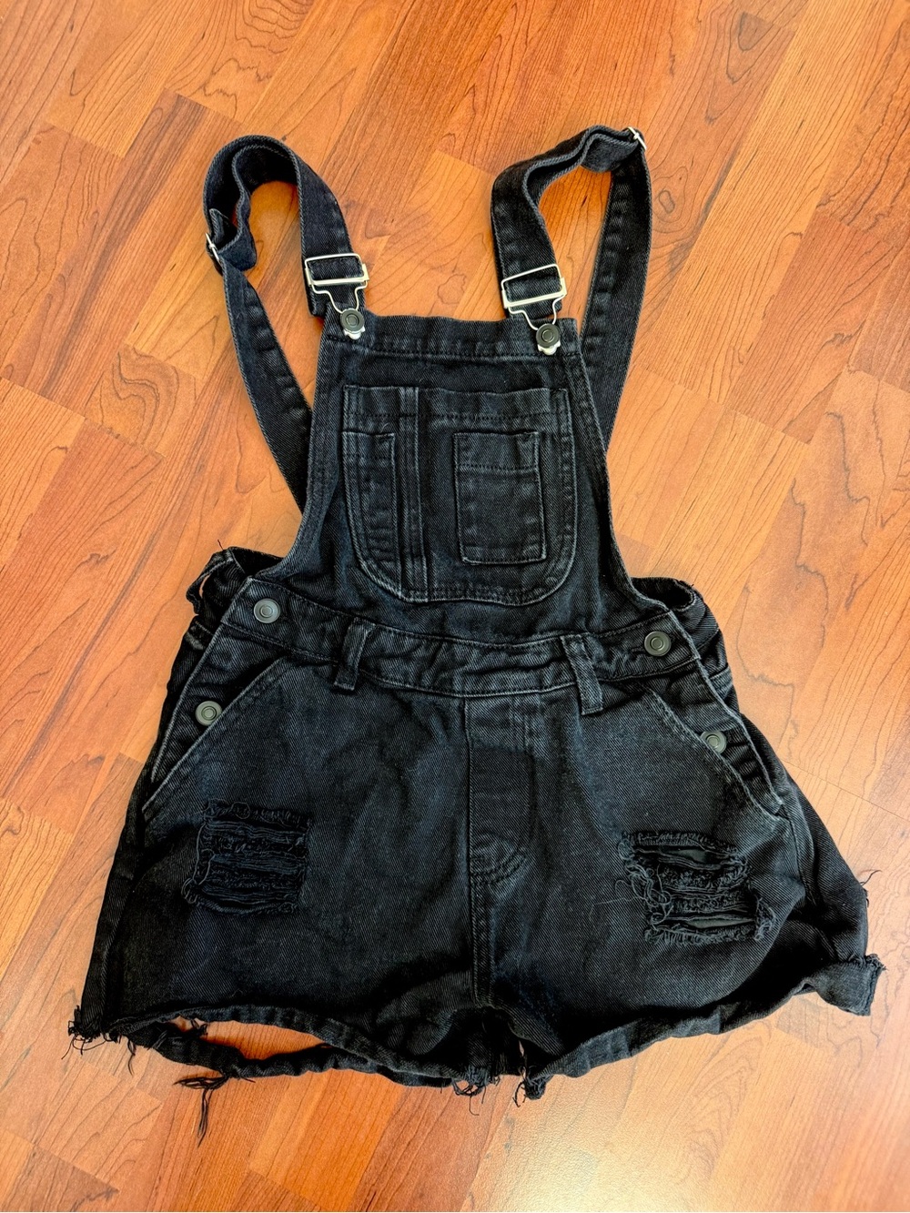 Black Distressed Denim Overalls Shorts – Size Small – Like New